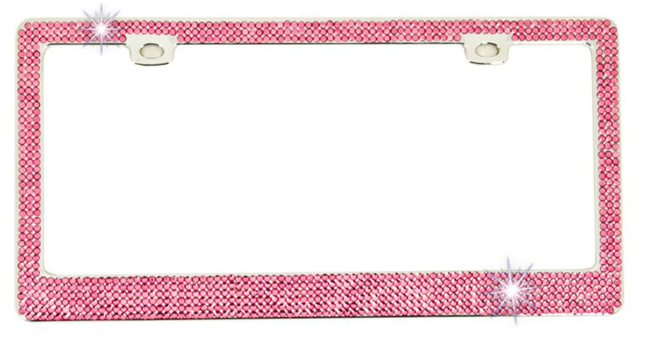 Six Row White/Pink Crystals License Plate Frame