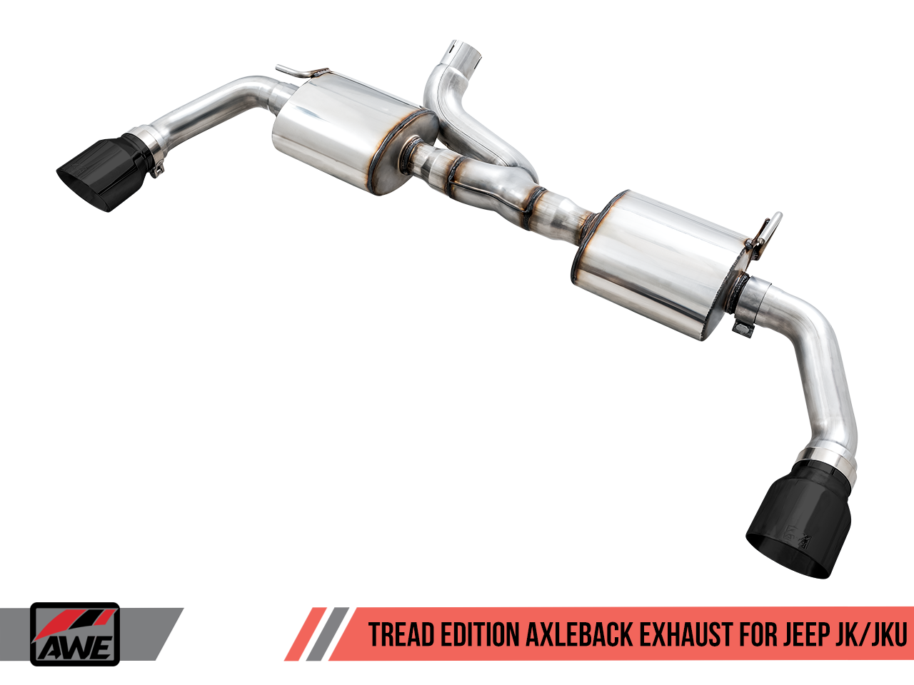 AWE Tread Edition Axleback Dual Exhaust for Jeep JK/JKU  - Diamond  Black Tips - 3015-
