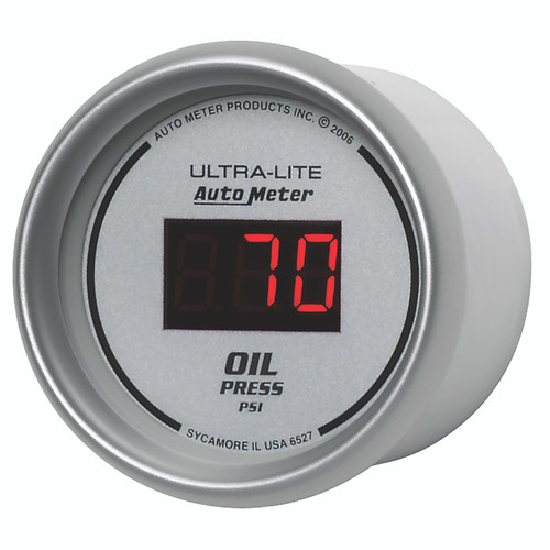 Autometer Ultra-Lite 2-1/16in 100PSI Silver Dial Digital Oil Pressure Gauge w/ Red LED