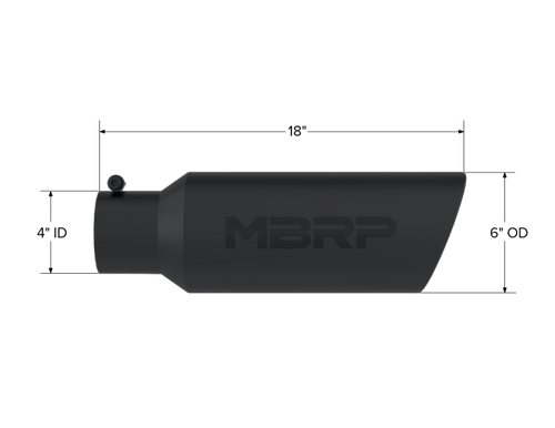 MBRP Universal Tip 6in OD Rolled End 4in Inlet 18in L Black Coated Exhaust Tip
