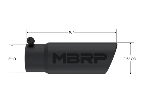 MBRP Universal Tip 3-1/2in O.D. Angled Rolled End - 3in ID Inlet 10in Length - Black