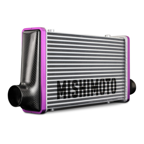 No Longer Available - Mishimoto Universal Carbon Fiber Intercooler - Gloss Tanks - 525mm Black Core - C-Flow - P V-Band