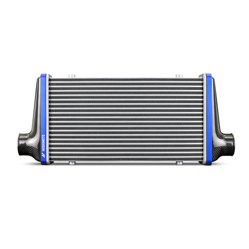 No Longer Available - Mishimoto Universal Carbon Fiber Intercooler - Gloss Tanks - 525mm Black Core - C-Flow - GR V-Band