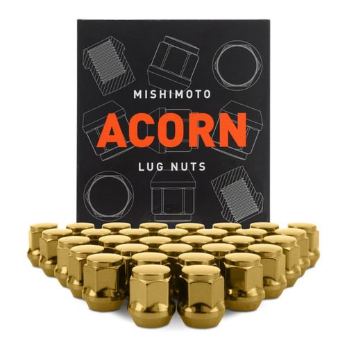 No Longer Available - Mishimoto Steel Acorn Lug Nuts M14 x 1.5 - 32pc Set - Gold