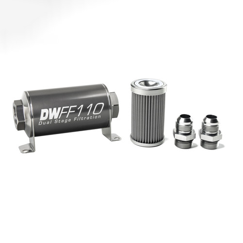 DeatschWerks Stainless Steel 10AN 100 Micron Universal Inline Fuel Filter Housing Kit (110mm) 8-03-110-100K-10