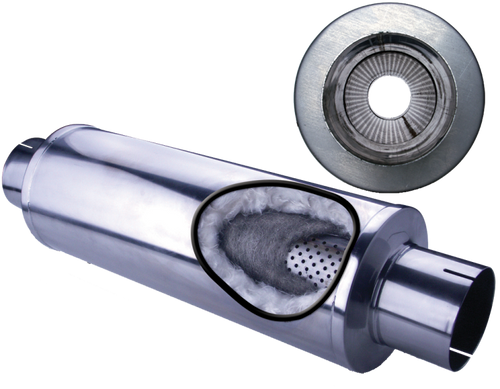 Diamond Eye MFLR 5inID SGL IN/SGL OUT 7inDIA X 24in BODY 30in LENGTH LOUVERED SLOTTED ENDS 409 SS