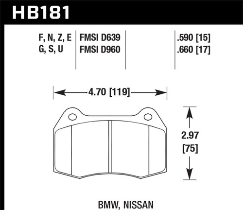 Hawk 02-04 Acura RSX / 94-97 BMW 840CI/850CI / 92-02 Nissan Skyline DTC-60 Front Race Brake Pads HB181S.660