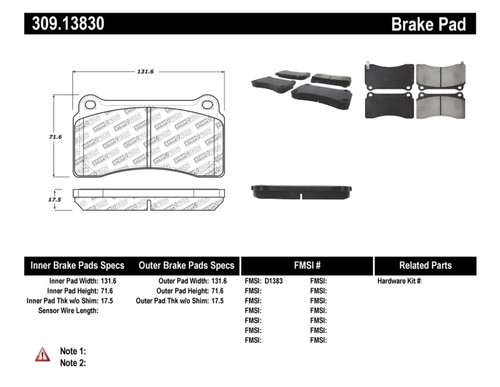 StopTech Performance Brake Pads 309.13830