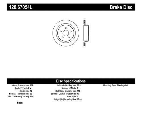 StopTech Drilled Sport Brake Rotor 128.67054L