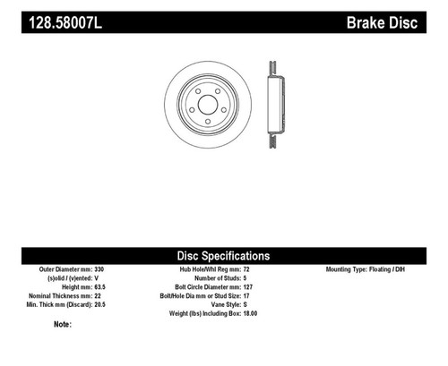 StopTech Drilled Sport Brake Rotor 11-17 Jeep Grand Cherokee (Excludes SRT8) 128.58007L