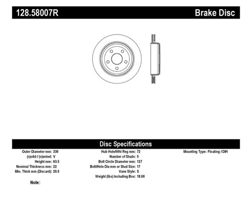 StopTech Drilled Sport Brake Rotor 11-17 Jeep Grand Cherokee (Excludes SRT8) 128.58007R