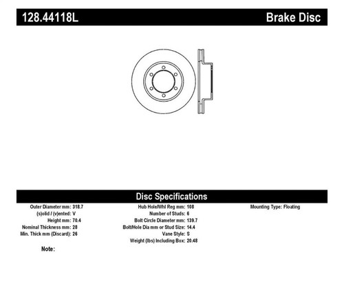 StopTech Drilled Sport Brake Rotor 128.44118L