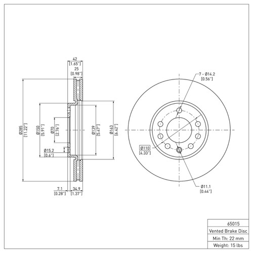 R1 03-11 Cadillac BLS (Mexico) Front Brake Rotor ERE-65015