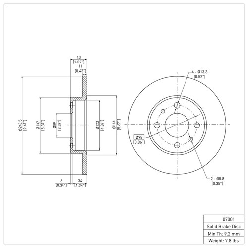 R1 09-19 Fiat 500 (Mexico) Rear Brake Rotor