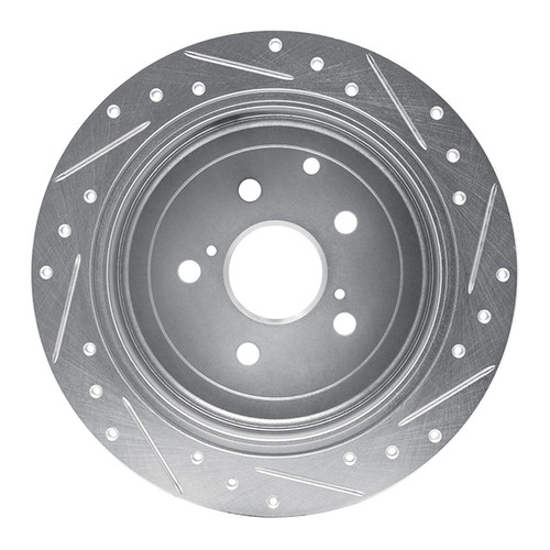 R1 10-20 Lexus RX450h Rear Left Drilled & Slotted Silver Brake Rotor