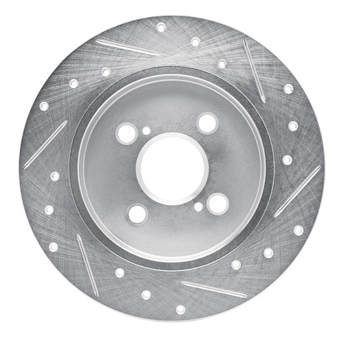 R1 12-18 Toyota Yaris (USA/Canada) Rear Left Drilled & Slotted Silver Brake Rotor