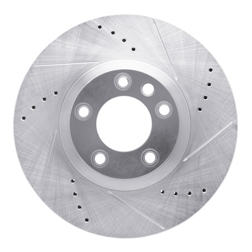 R1 11-18 Porsche CAYENNE Left Front Drilled & Slotted Silver Brake Rotor