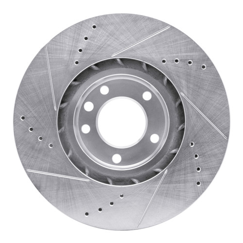 R1 11-18 Porsche CAYENNE Left Front Drilled & Slotted Silver Brake Rotor
