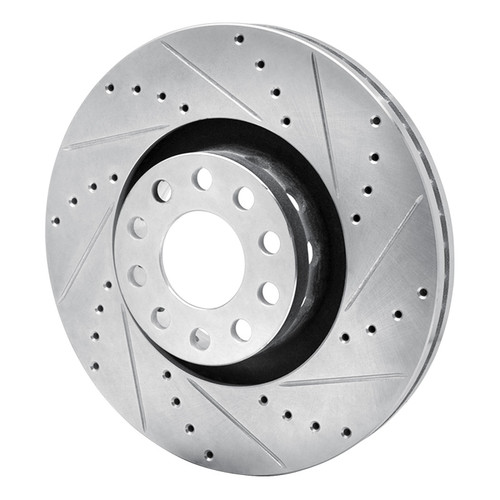 R1 00-03 Audi A8 Front Right Drilled & Slotted Silver Brake Rotor