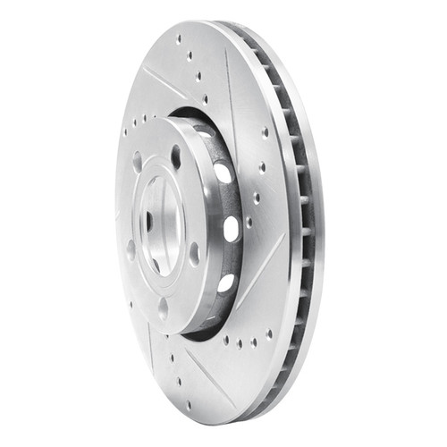 R1 85-91 Audi 200 Front Right Drilled & Slotted Silver Brake Rotor