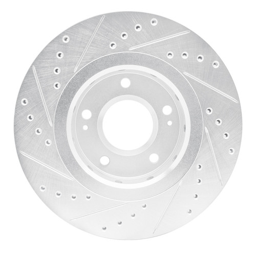 R1 09-15 Mitsubishi Lancer Front Right Drilled & Slotted Silver Brake Rotor