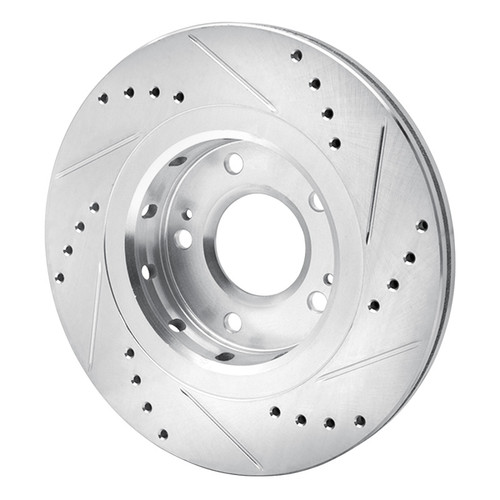 R1 09-15 Mitsubishi Lancer Front Left Drilled & Slotted Silver Brake Rotor