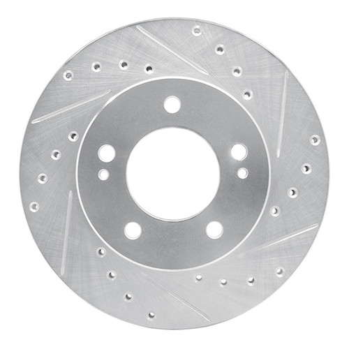 R1 83-89 Chrysler CONQuest Front Right Drilled & Slotted Silver Brake Rotor