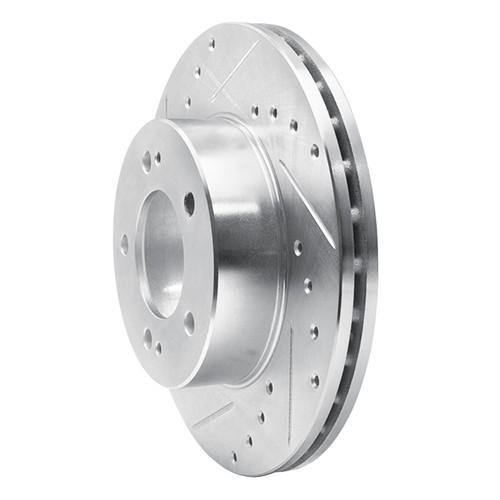 R1 83-89 Chrysler CONQuest Front Left Drilled & Slotted Silver Brake Rotor