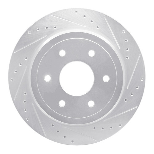 R1 16-24 Nissan Titan XD Rear Right Drilled & Slotted Silver Brake Rotor