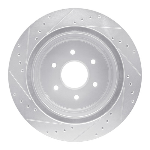 R1 16-24 Nissan Titan XD Rear Right Drilled & Slotted Silver Brake Rotor