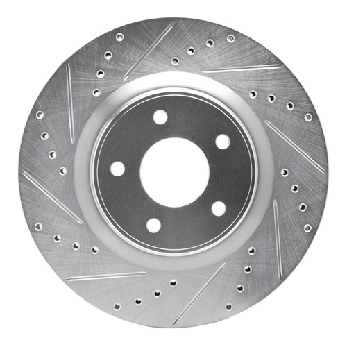R1 13-25 Infiniti Q50 Front Left Drilled & Slotted Silver Brake Rotor
