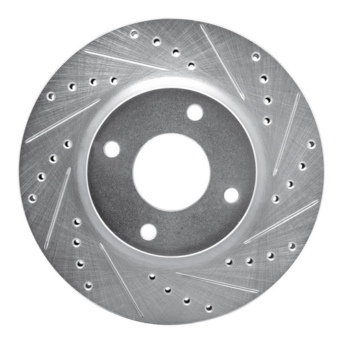 R1 07-14 Nissan CUBE Front Right Drilled & Slotted Silver Brake Rotor