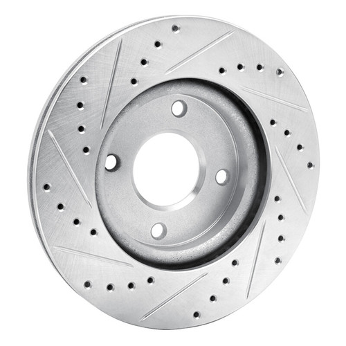 R1 07-14 Nissan CUBE Front Right Drilled & Slotted Silver Brake Rotor