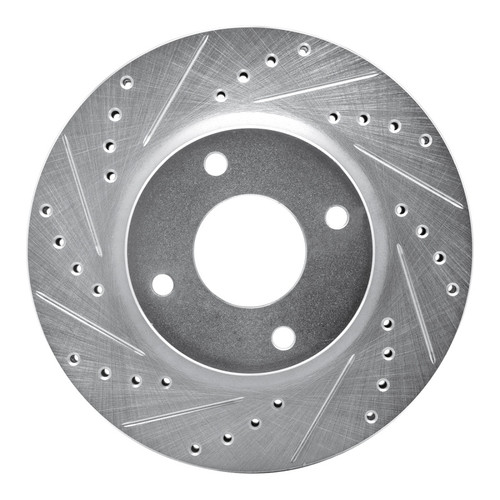 R1 07-14 Nissan Versa Front Left Drilled & Slotted Silver Brake Rotor