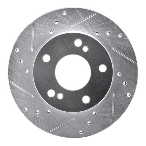 R1 96-98 Nissan 240SX Front Left Drilled & Slotted Silver Brake Rotor