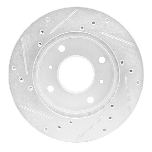 R1 85-89 Nissan STANZA Front Right Drilled & Slotted Silver Brake Rotor