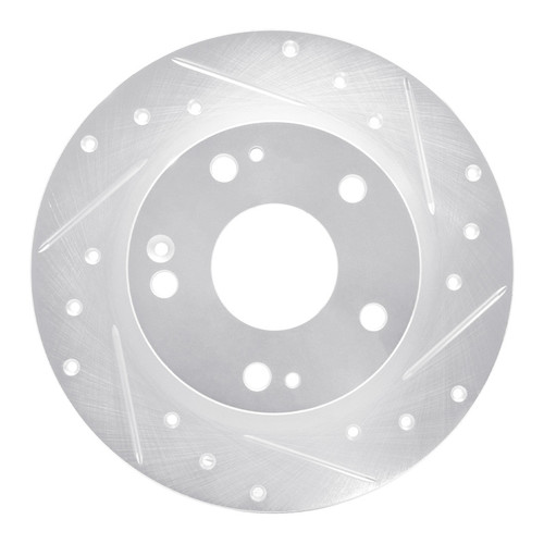 R1 16-25 Honda Civic Hatchback Rear Right Drilled & Slotted Silver Brake Rotor