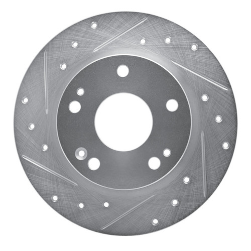 R1 16-25 Honda Civic Hatchback Rear Left Drilled & Slotted Silver Brake Rotor