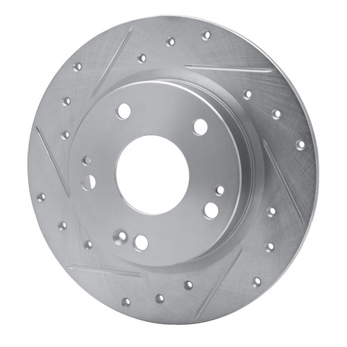 R1 16-25 Honda Civic Hatchback Rear Left Drilled & Slotted Silver Brake Rotor
