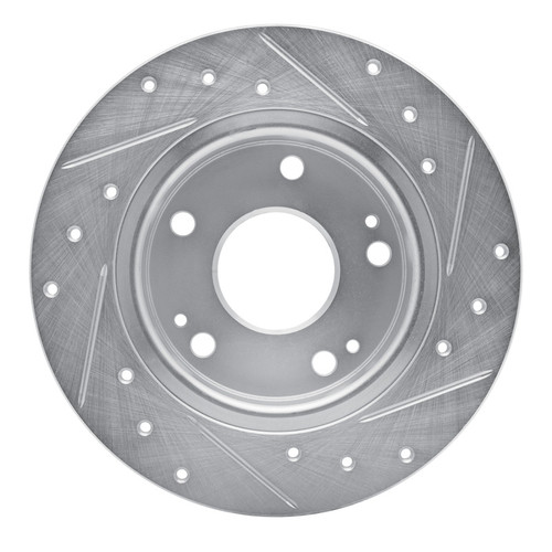 R1 16-25 Honda Civic Hatchback Rear Left Drilled & Slotted Silver Brake Rotor