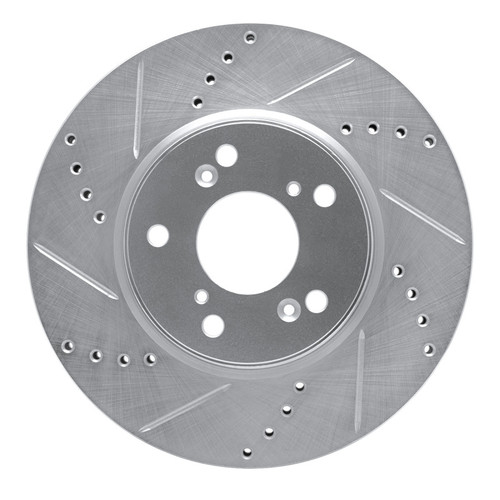 R1 13-25 Honda Civic Hatchback Front Left Drilled & Slotted Silver Brake Rotor