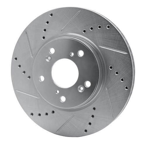 R1 13-25 Honda Civic Hatchback Front Left Drilled & Slotted Silver Brake Rotor