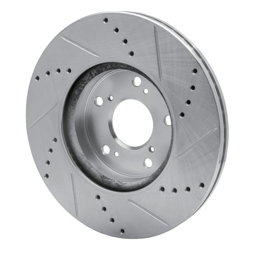 R1 13-25 Honda Civic Hatchback Front Left Drilled & Slotted Silver Brake Rotor