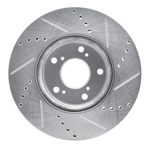 R1 13-25 Honda Civic Hatchback Front Left Drilled & Slotted Silver Brake Rotor