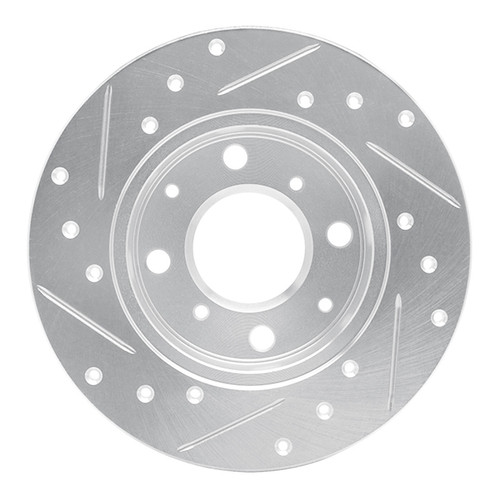 R1 79-83 Honda Civic Sedan Front Right Drilled & Slotted Silver Brake Rotor