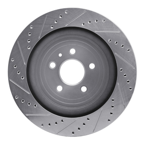 R1 13-19 Ford Police Interceptor Sedan Rear Right Drilled & Slotted Silver Brake Rotor