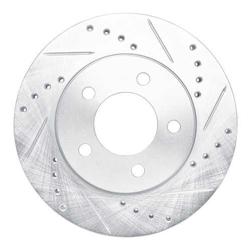 R1 70-93 Ford Taurus (Excl SHO) Front Right Drilled & Slotted Silver Brake Rotor