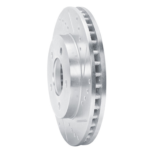 R1 70-93 Ford Taurus (Excl SHO) Front Right Drilled & Slotted Silver Brake Rotor