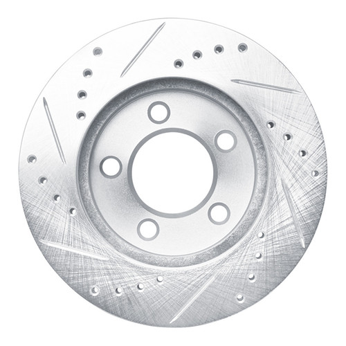 R1 70-93 Ford Taurus (Excl SHO) Front Right Drilled & Slotted Silver Brake Rotor