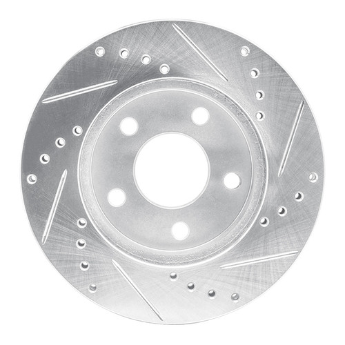 R1 86-92 Ford Taurus (Excl SHO) Front Left Drilled & Slotted Silver Brake Rotor